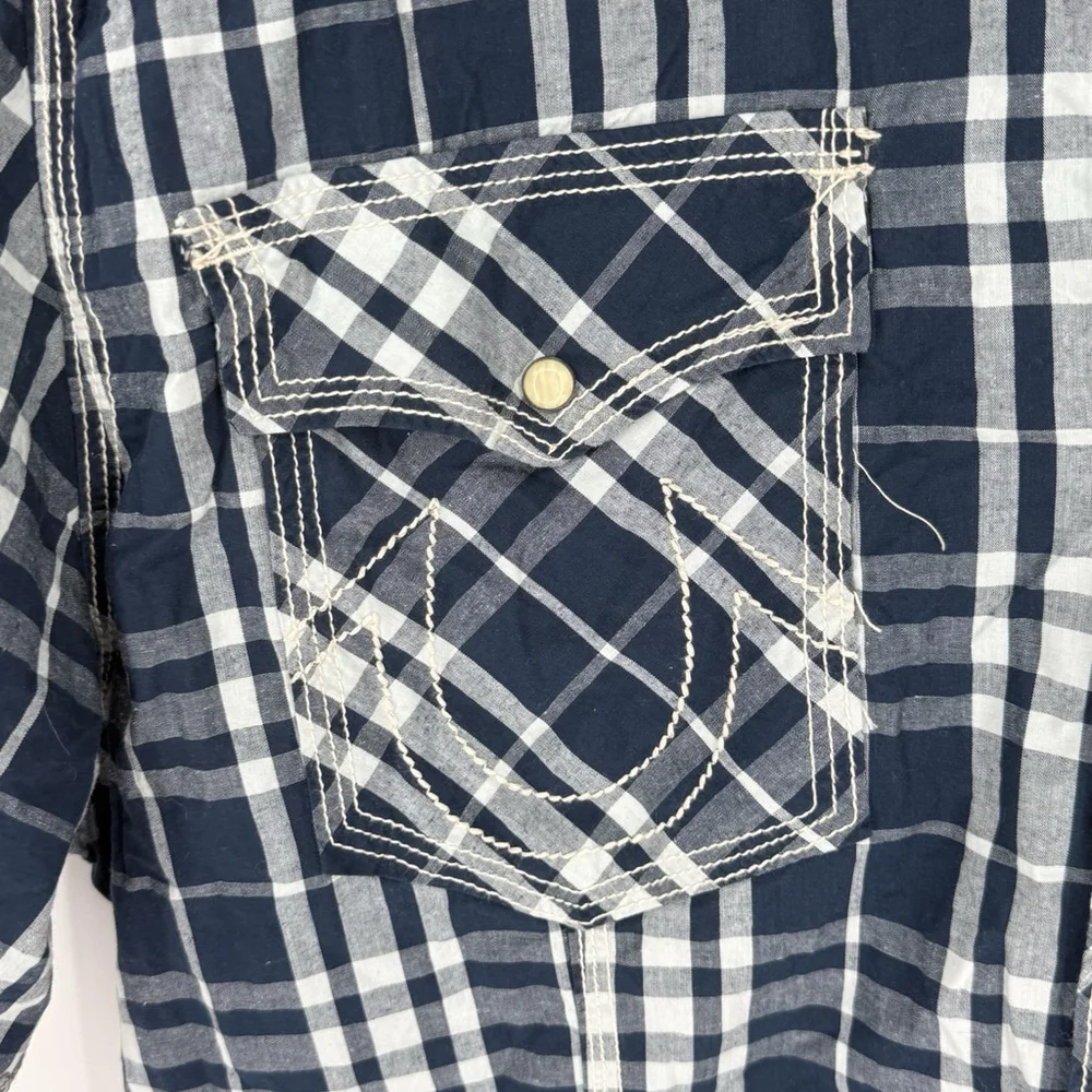 True Religion Blue Plaid Pearl Snap Men’s Shirt Size 3X